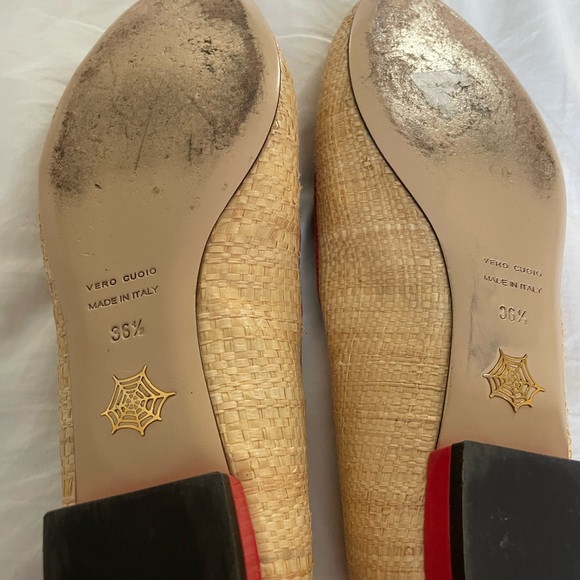 Charlotte Olympia tan raffia and Red Cat Flats - Picture 5 of 6